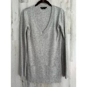 BCBGMaxazria Womens Sweater Large (Small) Heathered Gray Vneck Angora Wood Blend